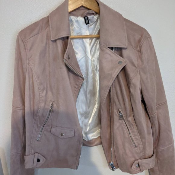 NWOT Faux Suede Moto Jacket in Mauve with satin lining- L - Picture 3 of 5